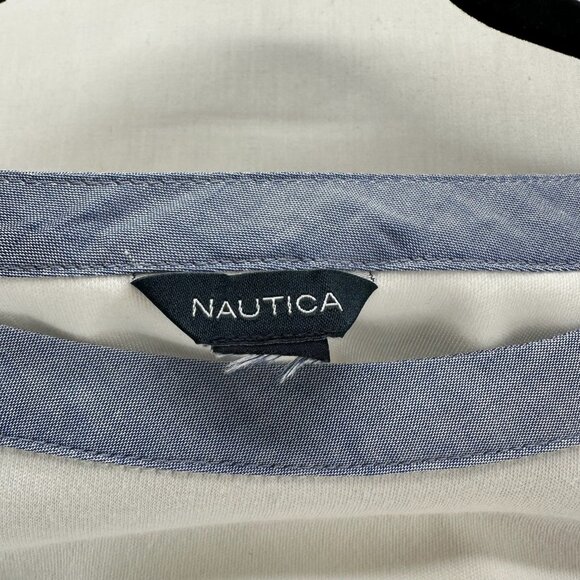 Nautica Cotton Top Womens XL Boat Neck Flip Cuff Chambray Trim 3/4 Sleeve White - Picture 10 of 13